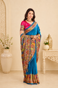 Peacock Blue Satin Silk Saree