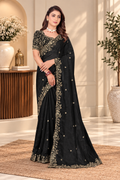 Black Fendy Satin Embroidered Saree with Fully Stitched Heavy Sequin Work Blouse