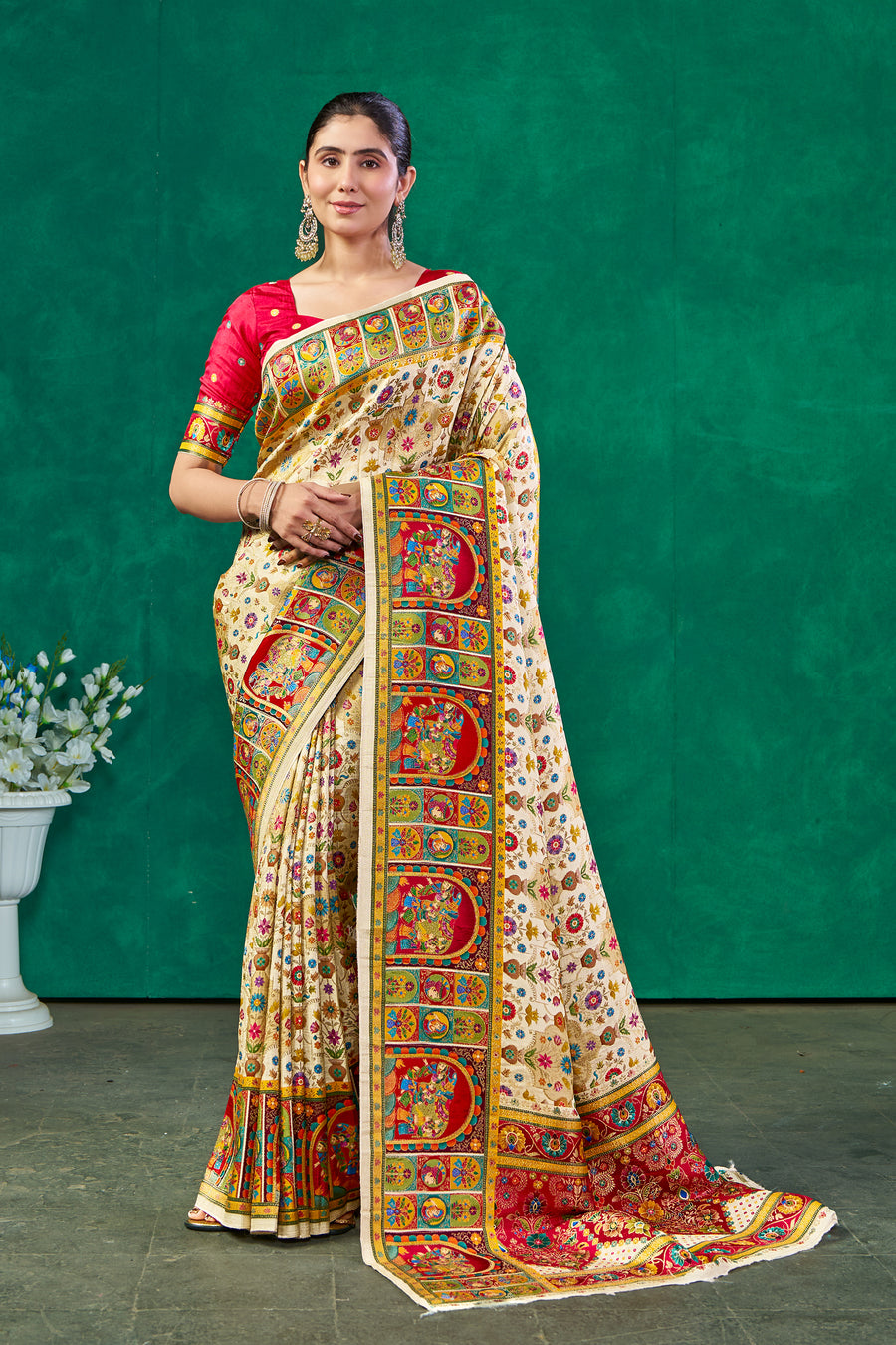 Off White Dola Silk Saree