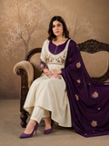 Cream and Wine Roman Glass Silk Embroidered Anarkali Set with Dupatta