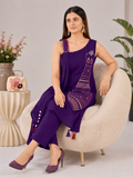 Royal Purple Asymmetric Kutchi Bharat Kurta Pant Set