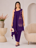 Royal Purple Asymmetric Kutchi Bharat Kurta Pant Set
