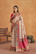 Off White Satin Silk Patola Saree