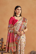 Off White Satin Silk Patola Saree