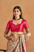 Off White Satin Silk Patola Saree