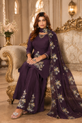 Deep Wine Pure Natural Crepe Embroidered Kurta Set with Palazzo and Organza Dupatta