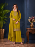 Mustard Yellow Natural Crepe Geometric Embroidered Kurta Set