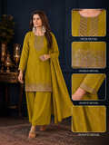 Mustard Yellow Natural Crepe Geometric Embroidered Kurta Set