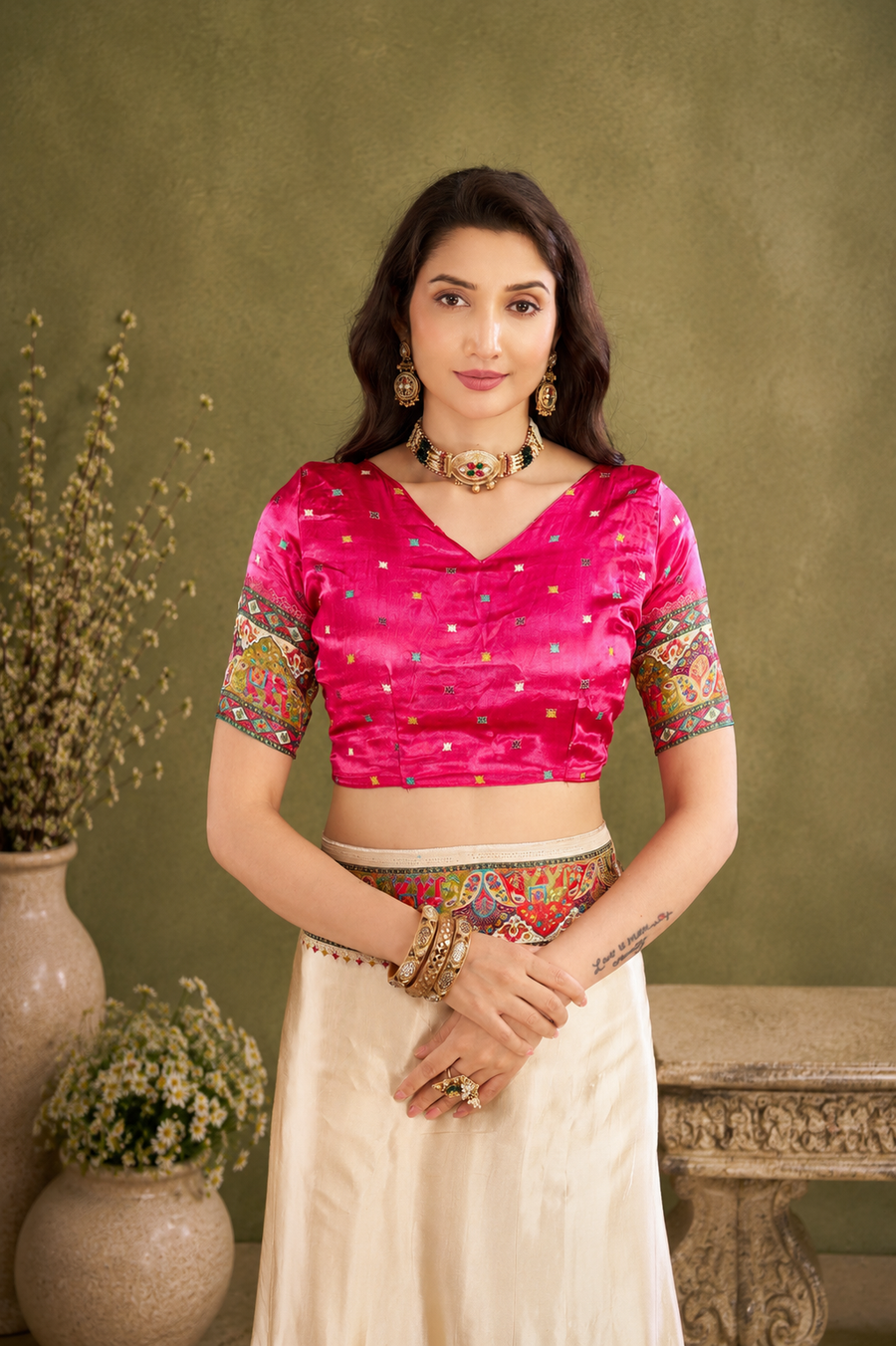 Elegant Ivory Satin Silk Saree