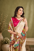 Elegant Ivory Satin Silk Saree