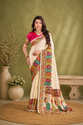 Elegant Ivory Satin Silk Saree