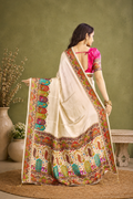 Elegant Ivory Satin Silk Saree