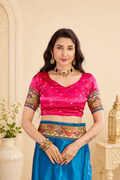 Peacock Blue Satin Silk Saree