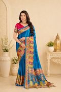 Peacock Blue Satin Silk Saree