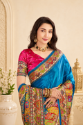 Peacock Blue Satin Silk Saree