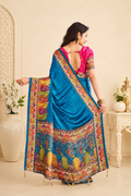 Peacock Blue Satin Silk Saree