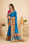 Peacock Blue Satin Silk Saree