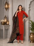 Rust Red Linen Cotton Straight Kurta Set with Contrast Black Kalamkari Print Dupatta