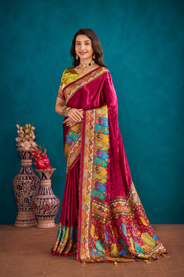 Magenta Satin Silk Saree