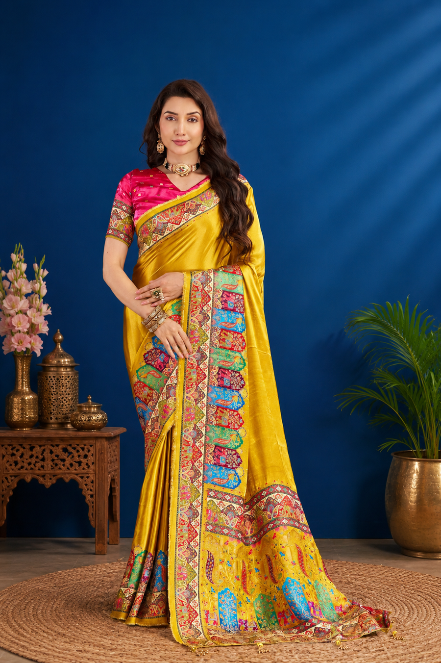Mustard Satin Silk Saree