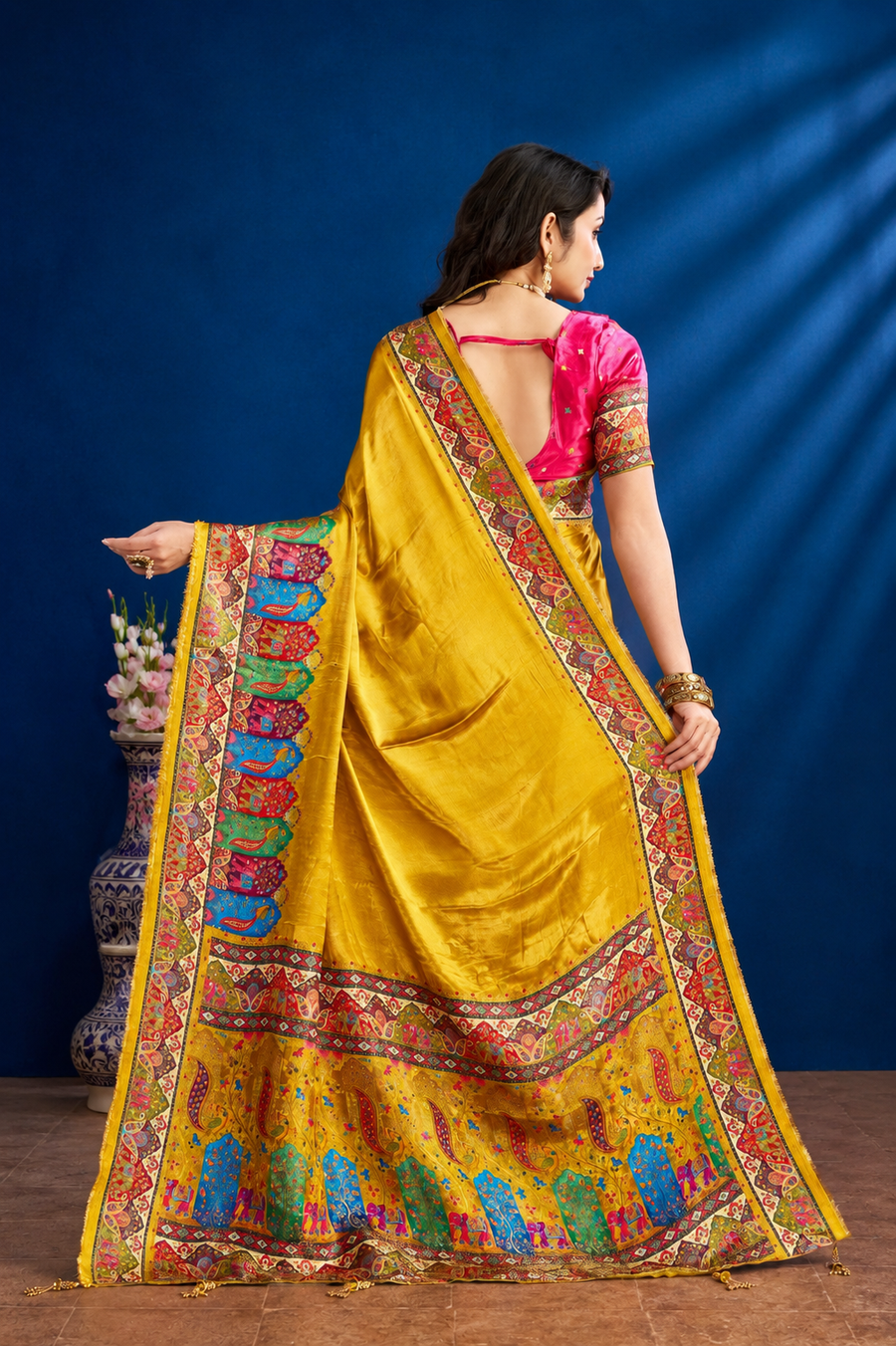 Mustard Satin Silk Saree