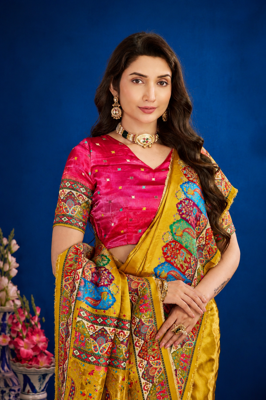 Mustard Satin Silk Saree
