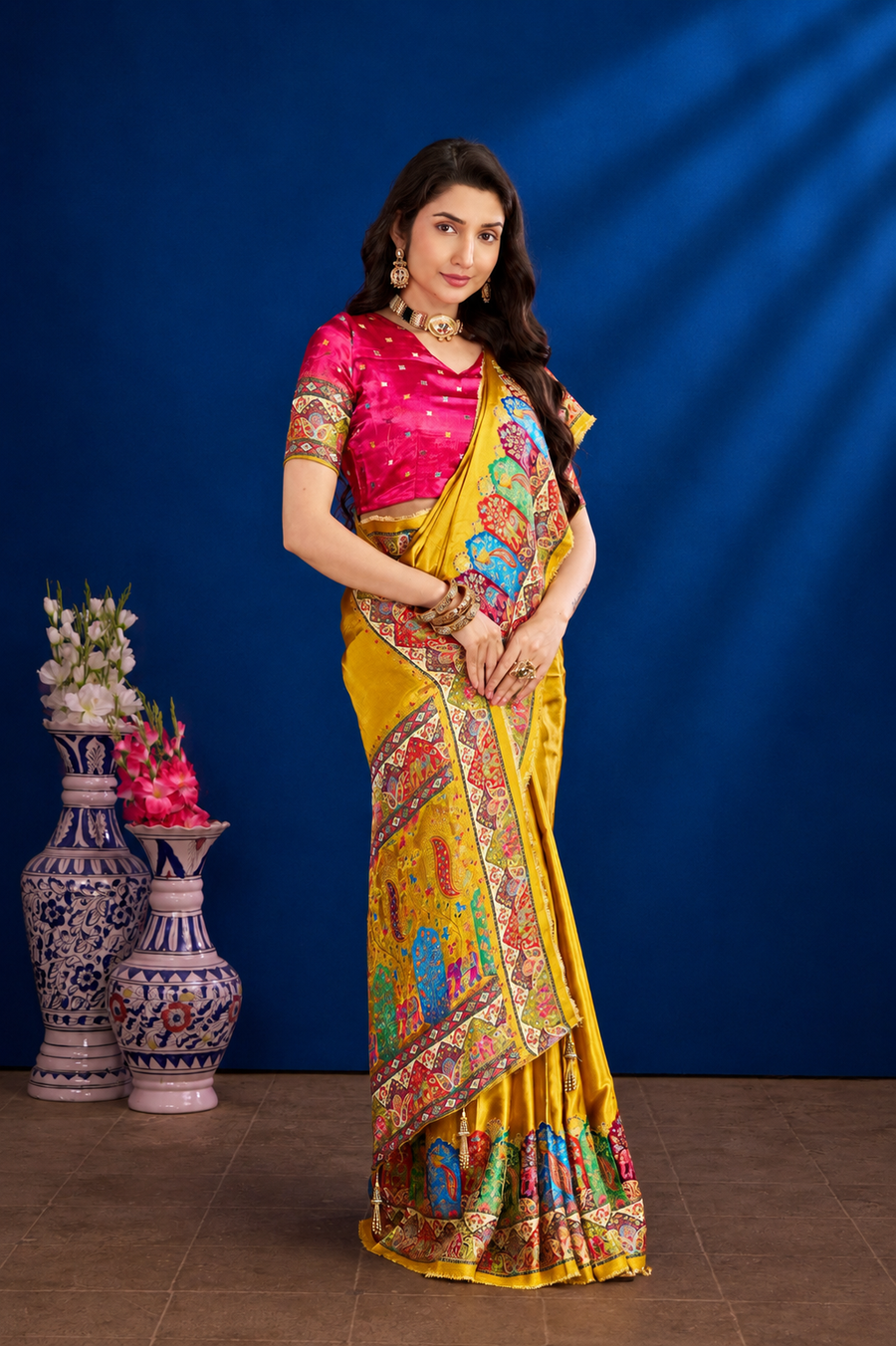 Mustard Satin Silk Saree
