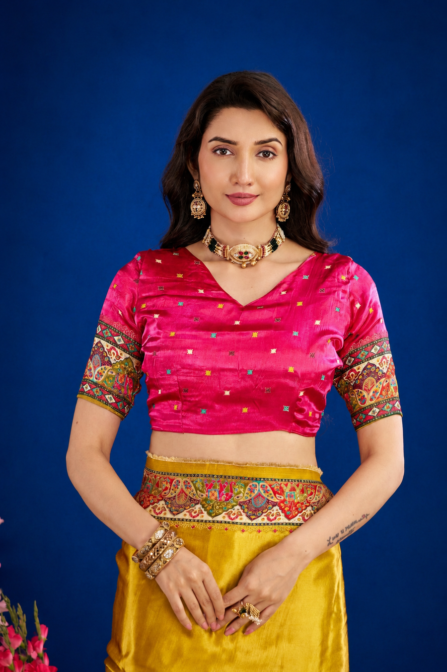 Mustard Satin Silk Saree