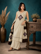 Off-White Mal Chanderi Straight Kurta Set with Patchwork Applique Dupatta