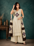 Off-White Mal Chanderi Straight Kurta Set with Patchwork Applique Dupatta