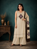 Off-White Mal Chanderi Straight Kurta Set with Patchwork Applique Dupatta