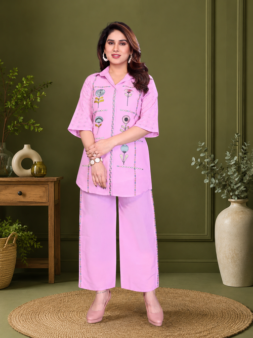 Lavender Lilac Mal Cotton Floral Co-ord Set