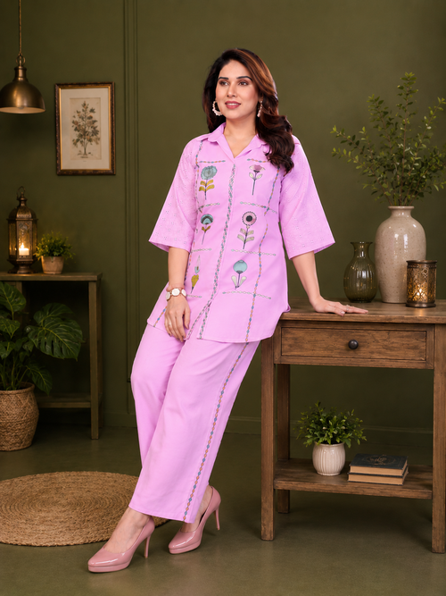 Lavender Lilac Mal Cotton Floral Co-ord Set