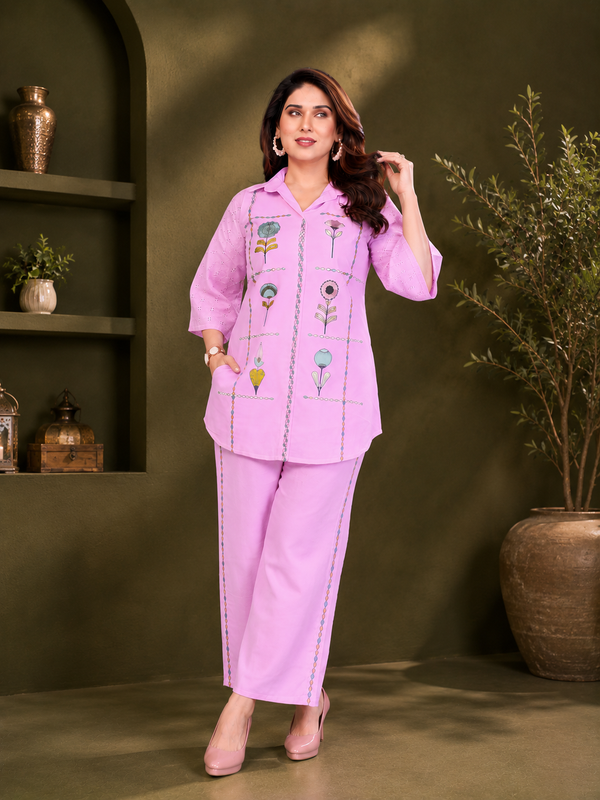 Lavender Lilac Mal Cotton Floral Co-ord Set