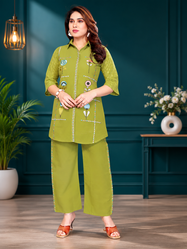 Olive Green Mal Cotton Floral Co-ord Set