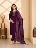 Deep Wine Pure Gaji Silk Straight Kurta Set with Banarasi Dupatta