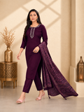 Deep Wine Pure Gaji Silk Straight Kurta Set with Banarasi Dupatta