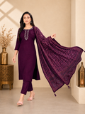 Deep Wine Pure Gaji Silk Straight Kurta Set with Banarasi Dupatta
