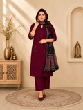 Wine Maroon Linen Cotton Straight Kurta Set with Contrast Black Ajrakh Print Dupatta