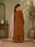 Rust Brown Viscose Roman Silk Anarkali Suit Set with Contrast Beige Dupatta