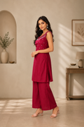 Deep Wine Magenta Vetican Silk Flared Palazzo Suit Set