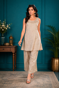 Champagne Beige Vetican Silk Flared Palazzo Suit Set