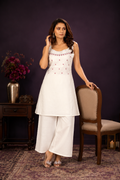 Prristine Off-White Vetican Silk Flared Palazzo Suit Set