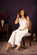 Prristine Off-White Vetican Silk Flared Palazzo Suit Set