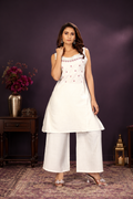 Prristine Off-White Vetican Silk Flared Palazzo Suit Set