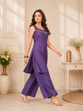 Royal Indigo Purple Vetican Silk Flared Palazzo Suit Set