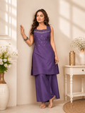 Royal Indigo Purple Vetican Silk Flared Palazzo Suit Set