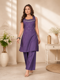 Royal Indigo Purple Vetican Silk Flared Palazzo Suit Set
