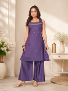 Royal Indigo Purple Vetican Silk Flared Palazzo Suit Set