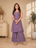 Dusty Violet Vetican Silk Flared Palazzo Suit Set